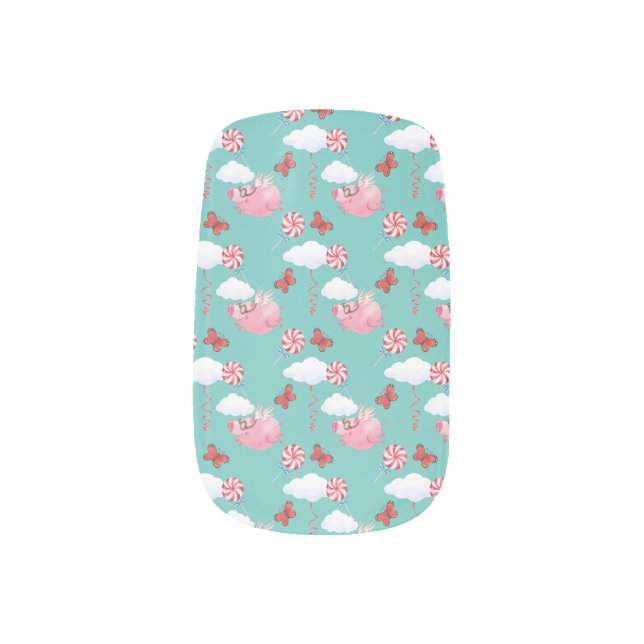 Funny Flying Pig Pattern Minx Nail Art (Left Thumb)