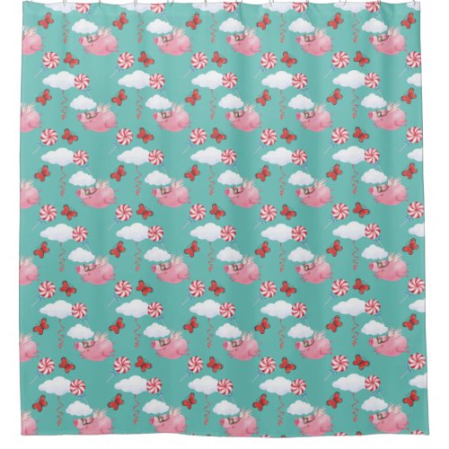 Funny Flying Pig Pattern Shower Curtain