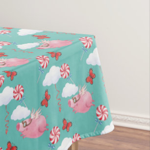 Funny Flying Pig Pattern Tablecloth
