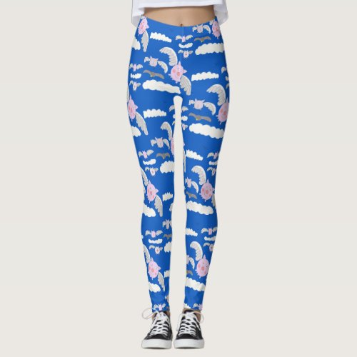 Funny Flying Pigs and Bemused Crow Leggings