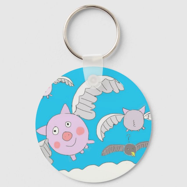 Funny flying pigs keychain (Front)