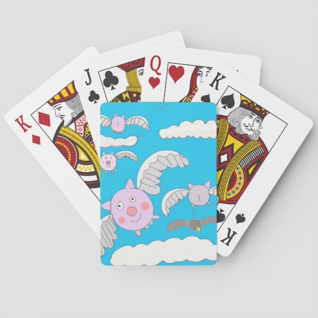 Funny flying pigs poker cards (Back)