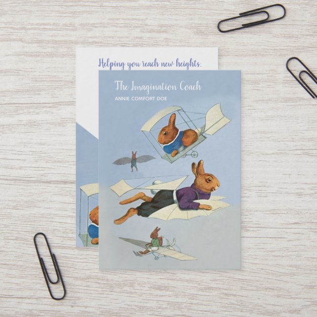 Funny Flying Rabbits Life Coach Business Card (Front/Back In Situ)