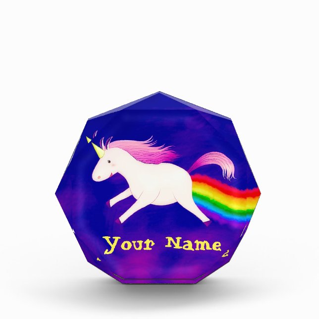 Funny Flying Unicorn Farting a Rainbow Acrylic Award (Front)