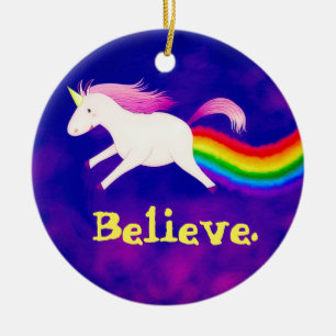 Funny Flying Unicorn Farting a Rainbow Ceramic Ornament