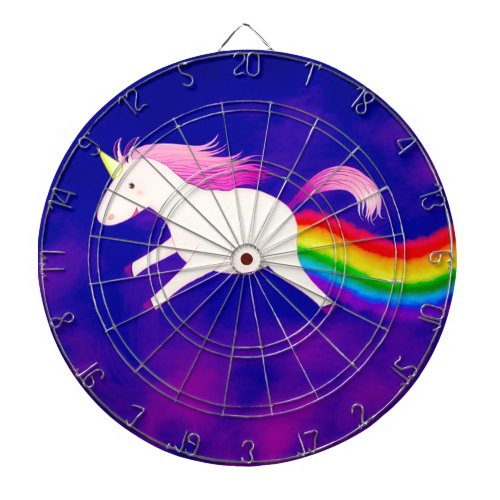 Funny Flying Unicorn Farting a Rainbow Dart Board