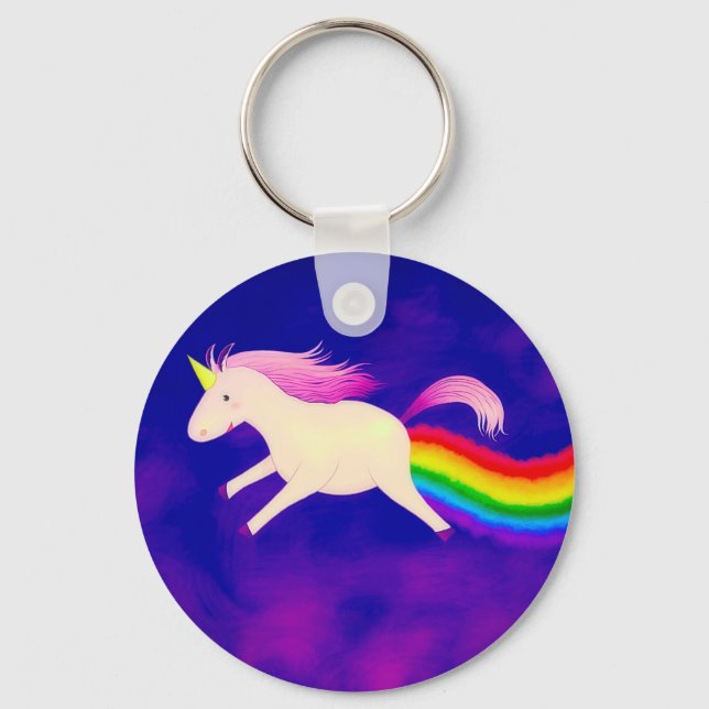 Funny Flying Unicorn Farting a Rainbow Keychain (Front)