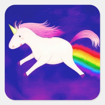 Funny Flying Unicorn Farting A Rainbow Square Sticker by UnicornFartz at Zazzle
