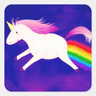 Funny Flying Unicorn Farting a Rainbow Square Sticker