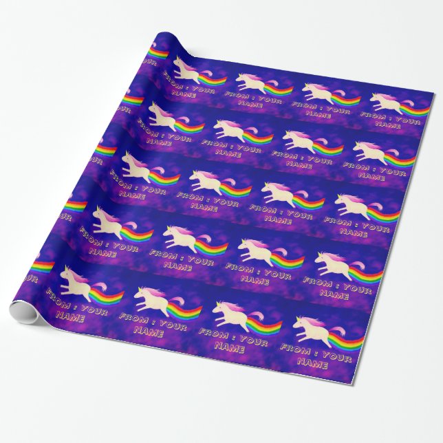 Funny Flying Unicorn Farting a Rainbow Wrapping Paper (Unrolled)