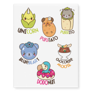 Funny Food Animals Temporary Tattoos