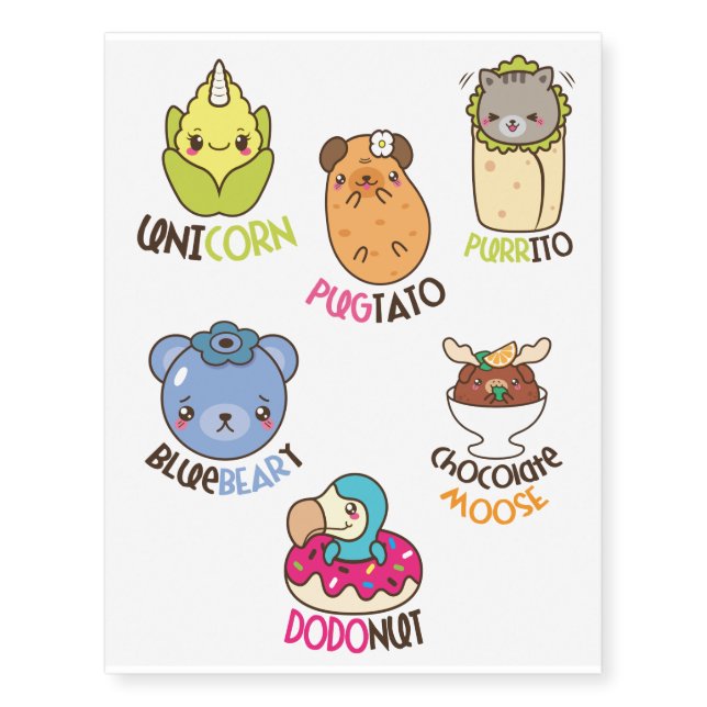 Funny Food Animals Temporary Tattoos (Front)