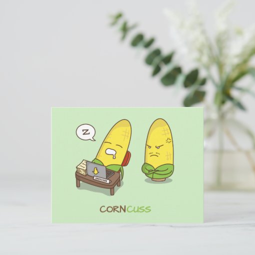 Funny Food Coma Concuss Corn Pun Humor Postcard Zazzle
