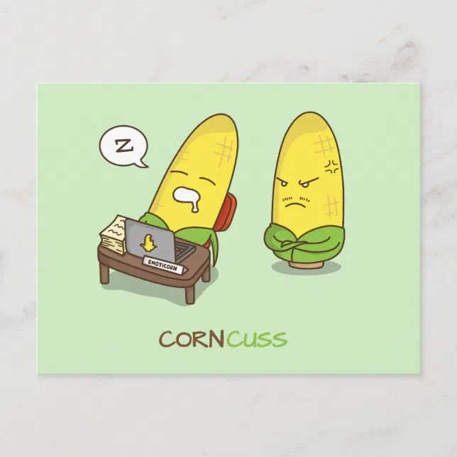 Funny Food Coma Concuss Corn Pun Humor Postcard Zazzle