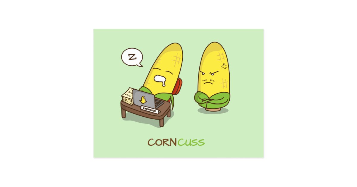 Funny Food Coma Concuss Corn Pun Humor Postcard