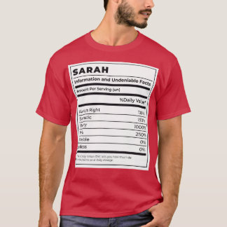 Funny Food Label Female Ingredients SARAH T-Shirt