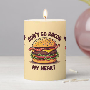 Funny Food Pun Bacon Lover Cheeseburger Design Pillar Candle