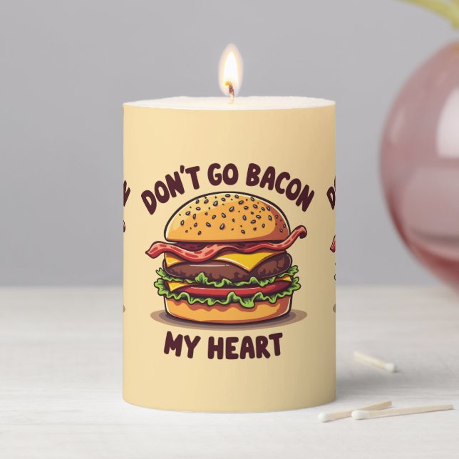 Funny Food Pun Bacon Lover Cheeseburger Design Pillar Candle (In Situ)