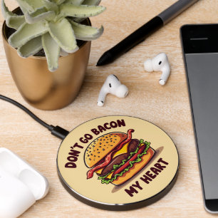 Funny Food Pun Bacon Lover Cheeseburger Design Wireless Charger