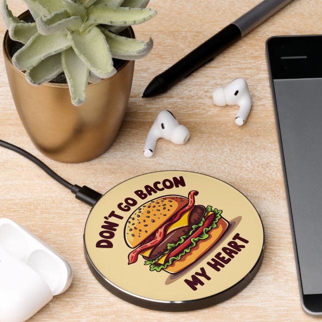 Funny Food Pun Bacon Lover Cheeseburger Design Wireless Charger (Desk 2)