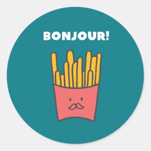 Funny Food Pun Humor French Fries Bonjour Classic Round Sticker