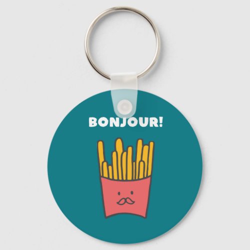 Funny Food Pun Humor French Fries Bonjour Keychain