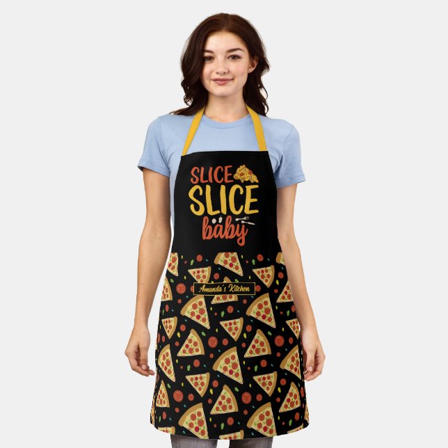 Funny Food Pun Slice Baby Cute Retro Pizza Pattern Apron (Worn)