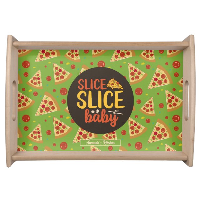 Funny Food Pun Slice Baby Retro Pizza Pattern Serving Tray (Front)