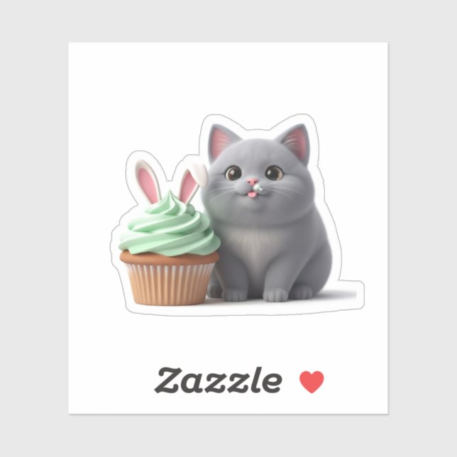 Funny Foodie Cat Eating Easter Bunny Cupcake  Sticker (Sheet)