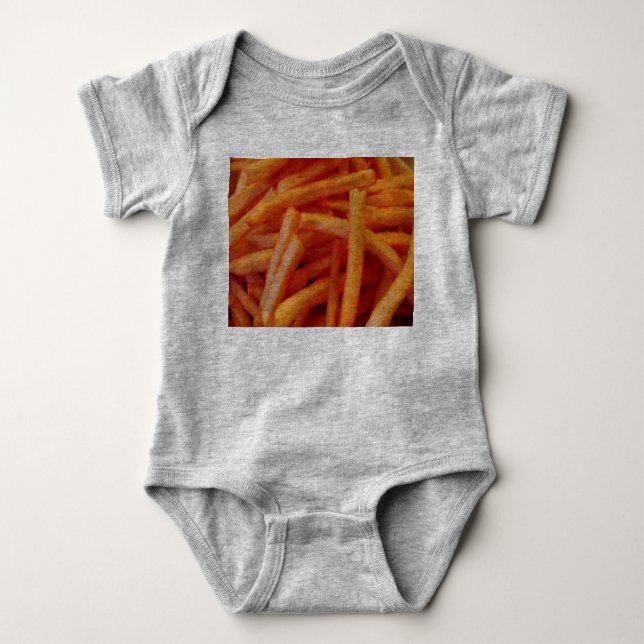 funny foodie humor junk food snack french fries baby bodysuit (Front)