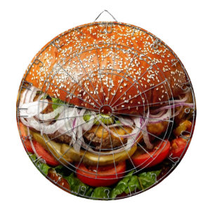 funny foodie novelty cheeseburger hamburger dartboard with darts