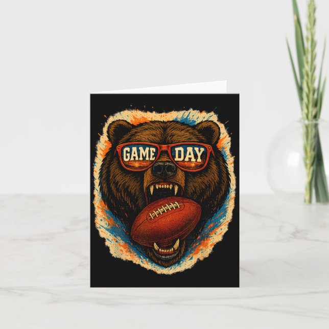 Funny Football Bear With Sungles, Game Day Bear  Card (Front)
