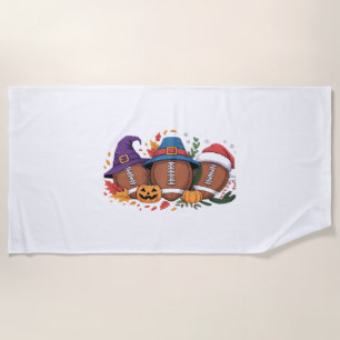 Funny Football Halloween Thanksgiving Xmas Spooky Beach Towel