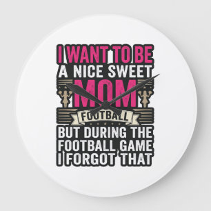 Funny Football Mom Vintage Engraving Shirt Design_ Large Clock