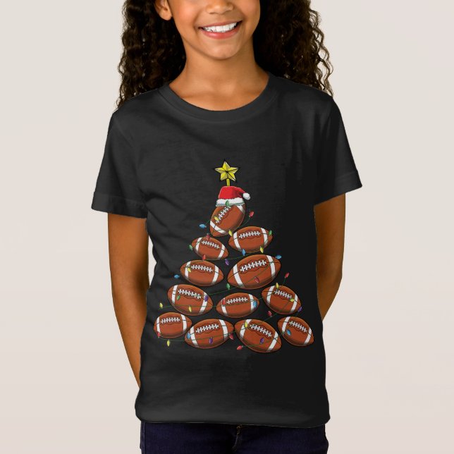 Funny Football Player Team Christmas Tree T-Shirt (Front)