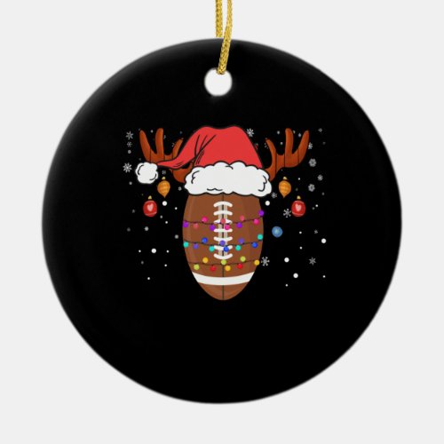 Funny Football Reindeer Santa Hat Christmas Ceramic Ornament