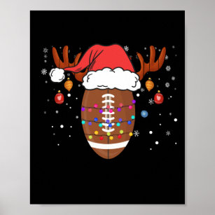 Funny Football Reindeer Santa Hat Christmas Poster