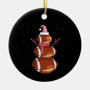 Funny Football Rugby Snowman Christmas New Year Ceramic Ornament