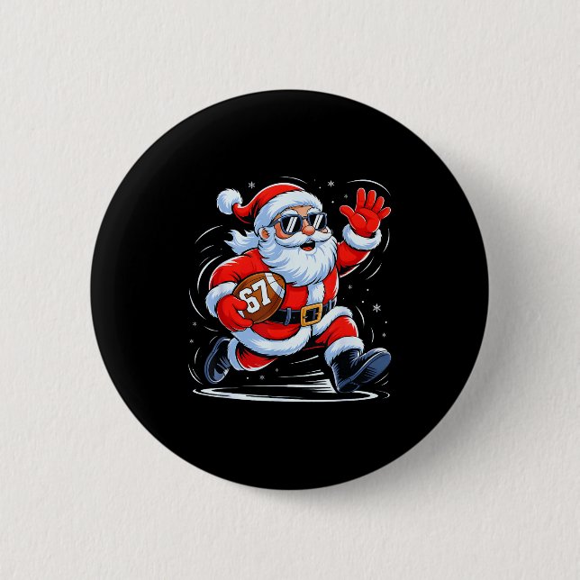 Funny Football Santa 67 Christmas Xmas Holiday Boy Button (Front)