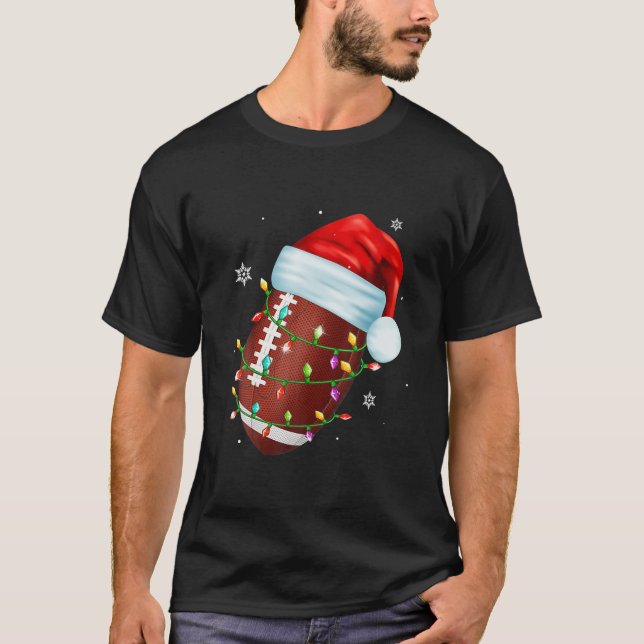 Funny Football Snowman Christmas Tree Pajamas T-Shirt (Front)