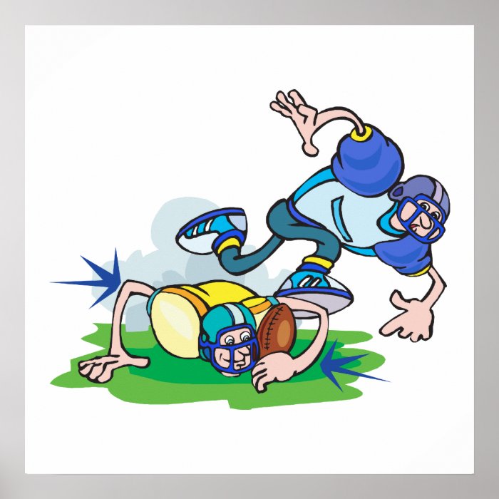 funny football tackle cartoon poster