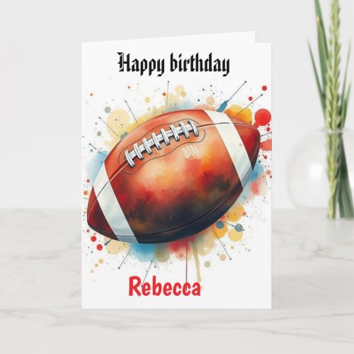 Funny Football Watercolor Splas Birthday Gridiron 