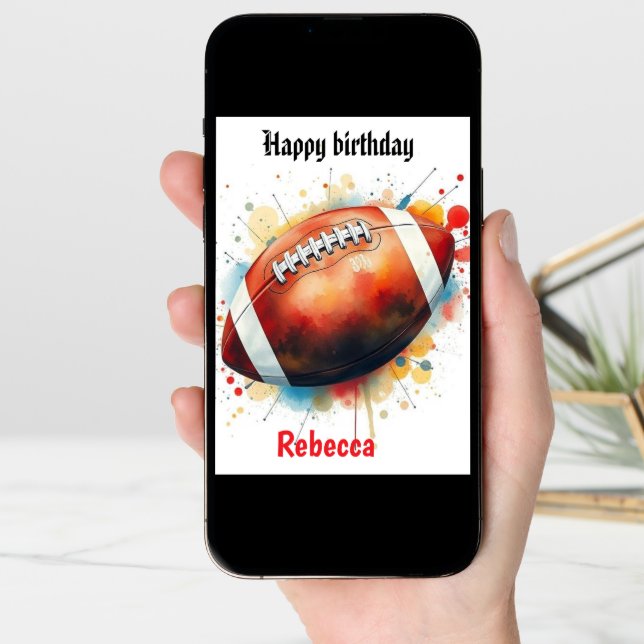 Funny Football Watercolor Splas Birthday Gridiron  Card (Front Digital)
