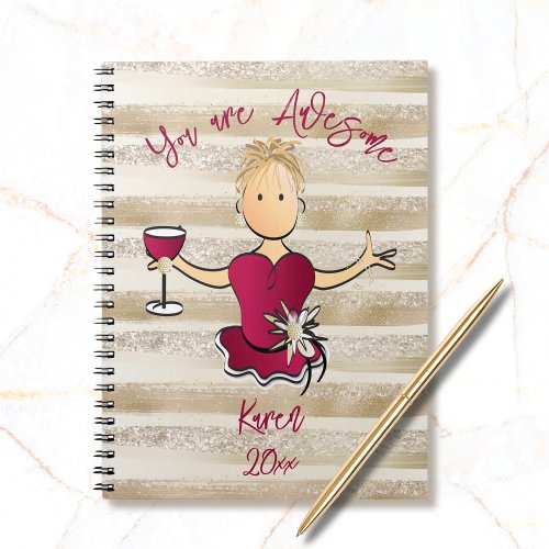 Funny For Her Glam Glitter Female Cartoon Writing  Notebook
