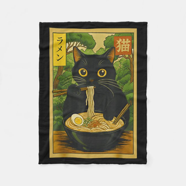 Funny Forest Ramen Cat Japanese Noodle Kitten  Fleece Blanket (Front)