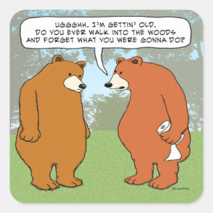 Funny Forgetful Bear in Woods Square Sticker