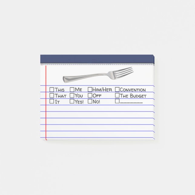 Funny "Fork" With Multiple Choice 4"X3" Post-it Notes (Front)