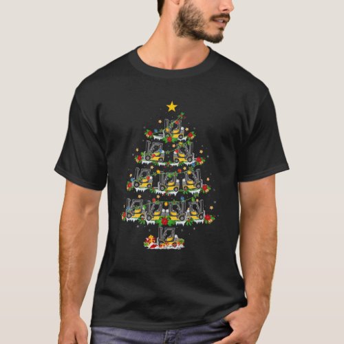 Funny Forklift Xmas Lighting Santa Forklift Christ T_Shirt