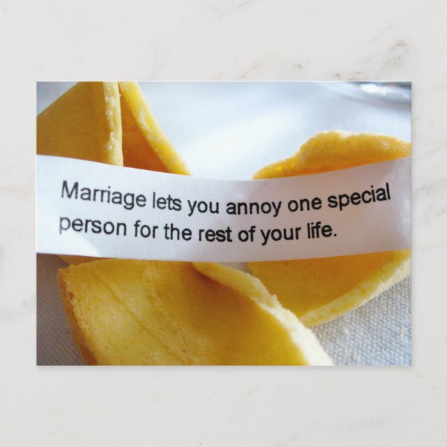 Funny fortune Cookie Marriage Joke Postcard (Front)