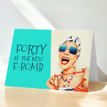 Funny Forty is the New F-Bomb Ladies Birthday Card<br><div class="desc">Send an outrageously funny and unique birthday card to woman celebrating her 40th Birthday with this retro glam 40th Birthday Party card. The design features a kitschy stylish woman in striped sunglasses and hair turban with a polka dot bag and striped towel, rocking her attitude. The humor is carried out...</div>